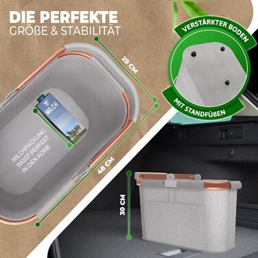 Великий стабільний кошик для покупок | Кошик для перенесення з ручками та посиленим дном, передня кишеня та внутрішня кишеня на блискавці | Ідеально як сумка для покупок, кошик для пікніка або шопер (Світло-сірий Рожевий)