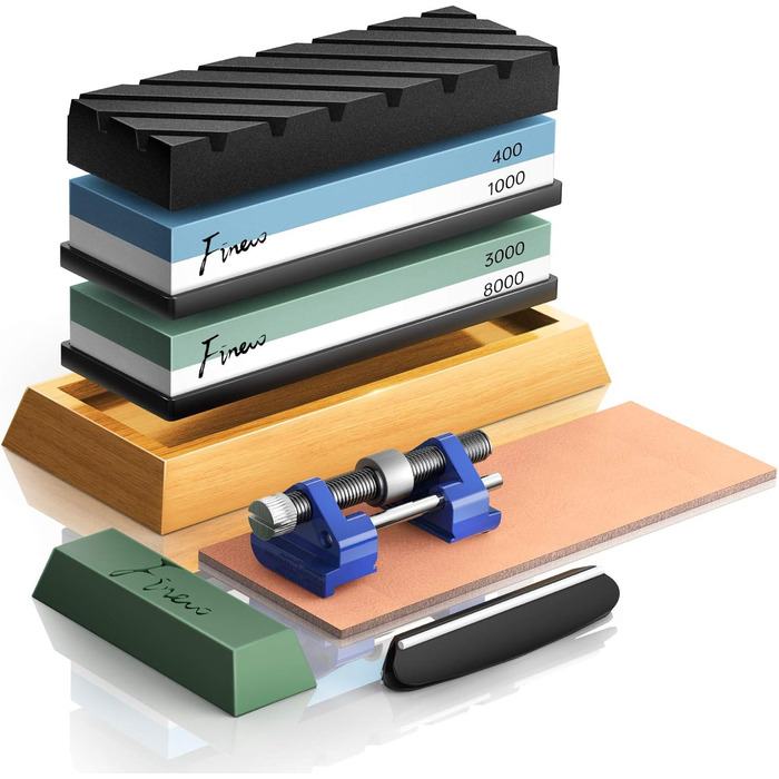 Набір точильних каменів Schleifstein: 400/1000, 3000/8000, з підставкою, зточкою та аксесуарами для ножів