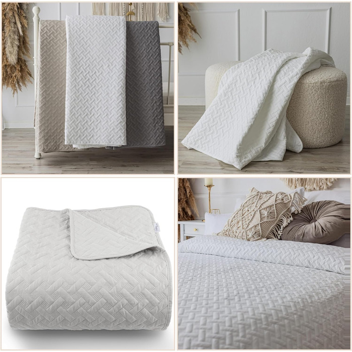 Daybed Cover 200x220 Bed Throw Bed Cover Sofa Throw Quilted Blanket Sofa Blanket Throw Blanket Bed Cover XXL Oversized Quilted Daybed Cover Quilted Quilt Bedspread (200x220cm, White)