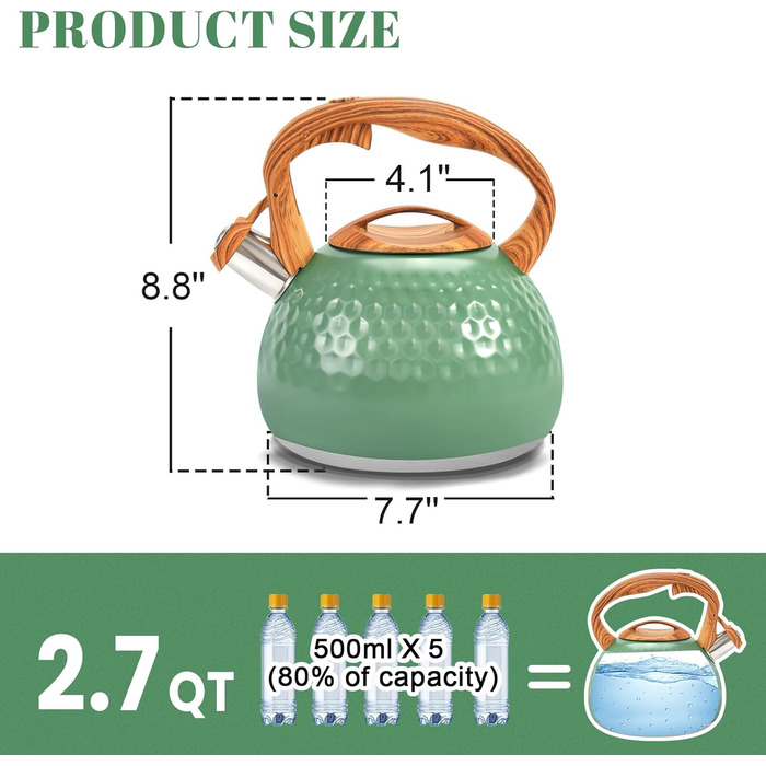 Чайник для плити GGC об'ємом 3,1 л / 3 л з свистком, для води, кави або молока, колірний градієнт сірий/чорний, з дерев'яною ручкою, нержавіюча сталь, для дому