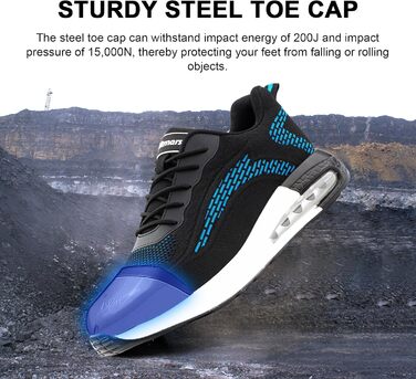 Черевики робочі чоловічі/жіночі Hitmars, захисні черевики з металевим підноском, зручні кухарські черевики, легкі черевики, черевики для дахів, чорний/синій, EU36-48