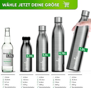 Stainless Steel Water Bottle/Thermos Flask 1L - Suitable for Carbonated Drinks, Leak-Proof, Dishwasher-Safe, Ideal for Sports, Hiking, Kids - BPA-Free