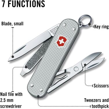 Мультитул Victorinox Classic SD Alox – Швейцарський ніж, 5 функцій, сріблястий, з напилком