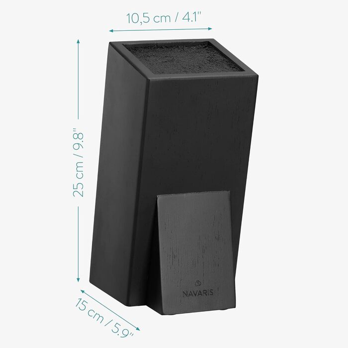 Navaris Acacia Wood Knife Block with Bristle Insert - Unfitted Knife Block made of Wood - Universal for Kitchen Knives, Chef's Knives, Cooking Utensils - Black