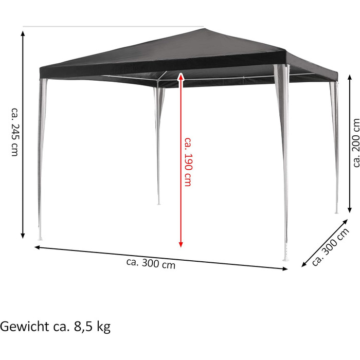 Nexos GM36000 PE-Pavilion Party Tent for Garden, Terrace, Market, Camping, Festival as Shelter and Waterproof Cover, 3 x 3 m White (Anthracite)