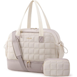 Сумка-мішок LOVEVOOK для подорожей, 35L: спортивна, для фітнесу, з відділенням для взуття та мокрих речей, ручна поклажа, для подорожей, відпустки, сірий+бежевий