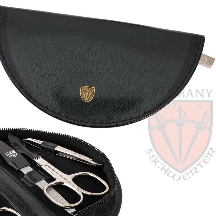 Набір для манікюру DREI SCHWERTER 'Pescara' - 6 предметів: ножиці для нігтів, ножиці для кутикули, кусачки, алмазна пилка для нігтів, засіб для очищення нігтів, пінцет, колір коньяк, шкіра Straussoptik (ЧОРНИЙ)