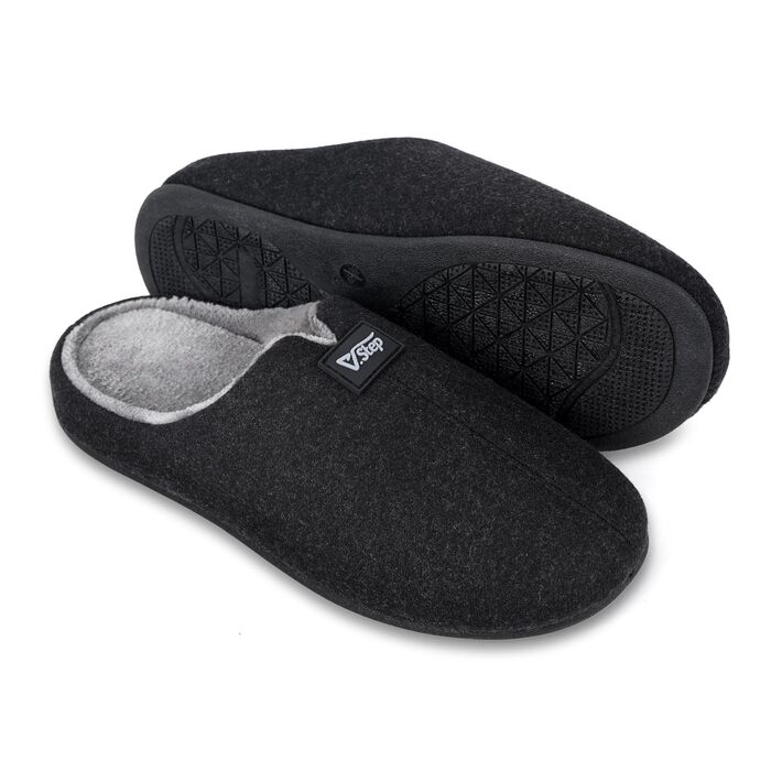 Фетрові домашні тапочки V.Step з пам'яттю форми, антиковзкі, зимові, чорні, 40/41 EU (для жінок та чоловіків)