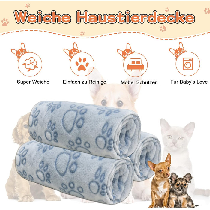 М'яка ковдра для собак та котів Gorgelly (3 шт.) 80x60 см та 60x80 см, блакитна. Легка, миюча, для дому та подорожей