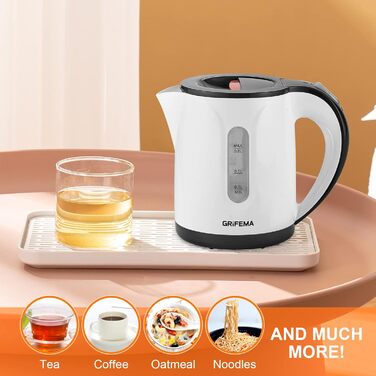 Електричний чайник GRIFEMA 0.8L, 1100W з фільтром від накипу, без BPA, автоматичне вимкнення, захист від перегріву, білий пластик