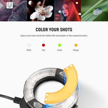 NEEWER RF1-S: Кольцевий спалах для Sony, Canon - 76W, GN15, 5600K, TTL, для макрозйомки та студійного освітлення