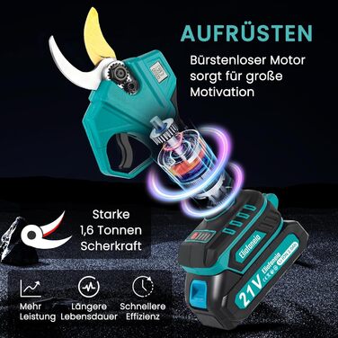 Cordless Pruning Shears, Cordless Tree Pruning Shears, Max 30MM Cutting Diameter, Professional Electric Garden Shears with Safety Switch, 2x2000mAh 21V Batteries, LCD Display, Charger, for 6-8 Hours of Operation