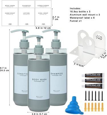 Набір дозаторів для душу GOYISEE, 3 шт. сірого кольору для мила та шампуню, аксесуари для ванної кімнати