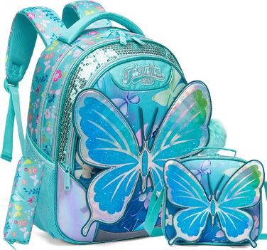 Шкільний рюкзак для дівчинки HTgroce, 3 клас, зелений з метеликом