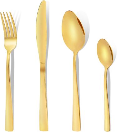 Otto Koenig 24-Piece Cutlery Set, Service for 6, Gold Stainless Steel Cutlery Set, Includes Knives, Forks, Spoons, and Teaspoons, High Quality, Modern Design, Dishwasher Safe, High-Gloss Finish, Corrosion Resistant