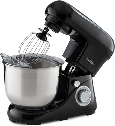 Klarstein 1300W Stand Mixer - Kitchen Machine for Baking, 6-Speed, 5L Bowl, Planetary Mixer with Dough Hook, Whisk & Beater - Black