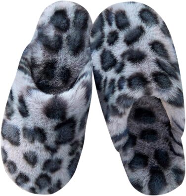 Тапочки зимові для жінок та чоловіків, теплі, з плюшем, з пам'яттю форми, антиковзкі, унисекс, розмір 40.5/42 EU, сірий леопард