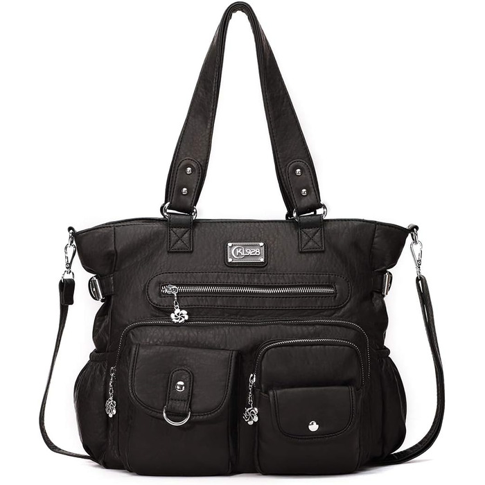 Сумка жіноча KL928 через плече, велика, чорна, PU шкіра, з багатьма відділеннями