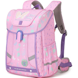 Шкільний рюкзак для хлопчика 1-4 клас. Ергономічний, з нагрудним ременем, 2025. Дитячий рюкзак для школи 6-10 років. Зйомний ремінь та світловідбиваючі елементи (Рожевий)