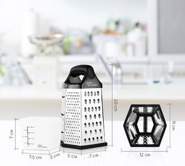 Трка для сиру Joeji's Kitchen з контейнером - 6 сторін, ручна, з нержавіючої сталі, багатоцільова для сиру, овочів та фруктів