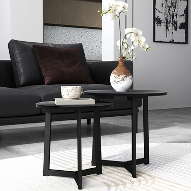 HOMCOM 2-Piece End Table Set, Round Side Table, Coffee Table with Steel Frame, Sofa Table with Modern Design, for Living Room, Holds up to 35 kg, Black | Aosom