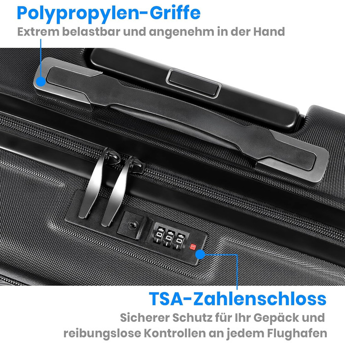 Набір валіз Tavoxda 3 шт., жорсткий корпус, TSA-замок, телескопічна ручка, чорний колір