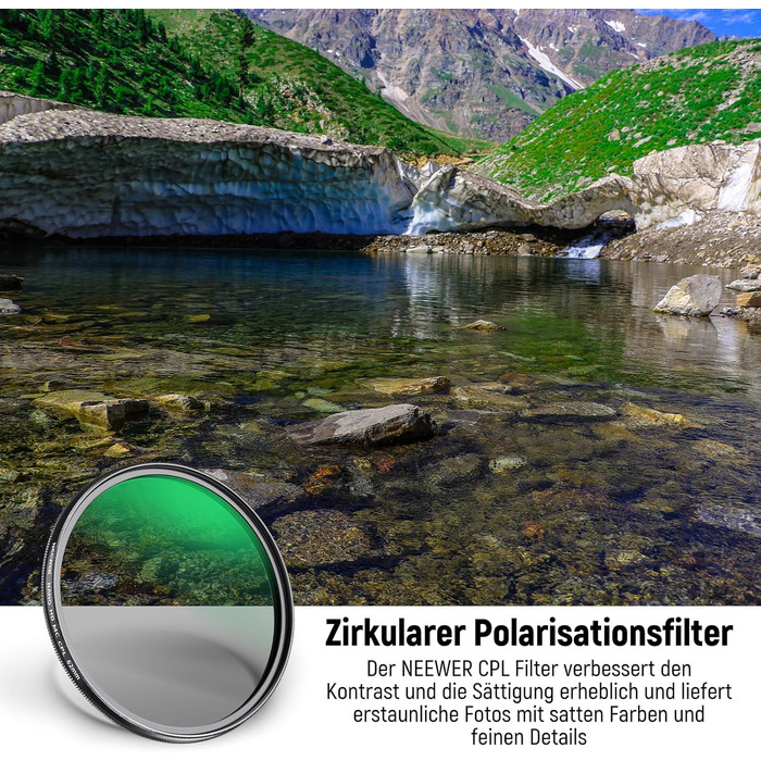 NEEWER Поляризаційний фільтр CPL 62mm для об'єктивів камери: зменшує відблиски, покращує контраст