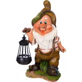 Birendy Figur, Dwarf, Garden Gnome Garden Sprite with Solar Lamp NF11021-2D 37 cm