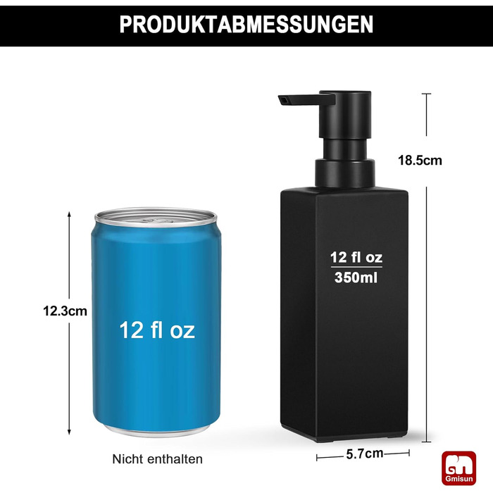 Диспенсер для мила GMISUN чорний скляний 350 мл для кухні та ванної кімнати з піддоном та водонепроникними етикетками