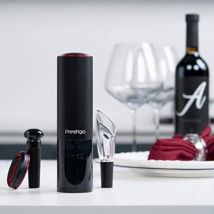 Premium Electric Corkscrew - with Charging Station - Integrated Foil Cutter - Packaged in a High-Quality Gift Box - Black/Silver (Lugano - Matte Black)