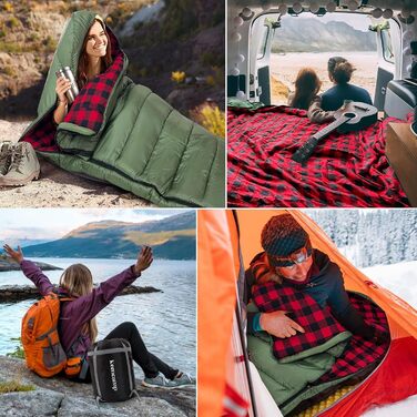 Спальний мішок Keencamp Flanell Warmer для кемпінгу та відпочинку на природі - 3-4 сезони, бавовняна підкладка, до -1°C, XXL, 230x90 см (Olive-L-Zip)