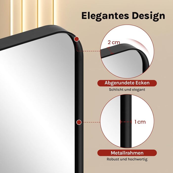 Дзеркало настінне WOLTU з металевим каркасом, закругленими кутами, 40x30 см, для ванної кімнати, спальні, вітальні, сучасної стилі