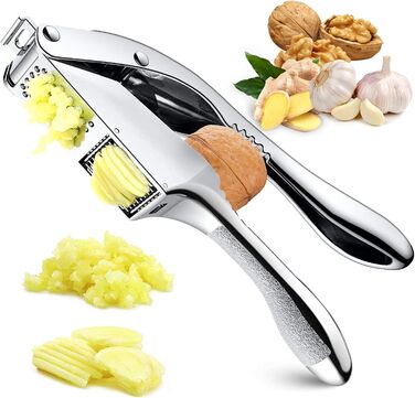 Прес для часнику з нержавіючої сталі 2 в 1 з очищувачем та щіткою, для миття в посудомийній машині