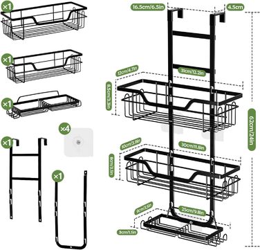 Поличка для душу без свердління, чорна, настінна, для скляних дверей, з 3 кошиками для шампуню та гелю для душу, стильна модель A