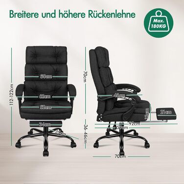 Офісне крісло ALFORDSON з регулюванням нахилу 150°, обертання 360° та підставкою для ніг. PU-шкіра, глянцево-чорний колір (Palmer - Льняний Чорний)