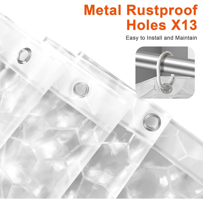 Шторка для душу AiQInu 180x200 см, 3D Eva, прозора, антигрибкова, водовідштовхувальна, для ванної кімнати, з 12 гачками