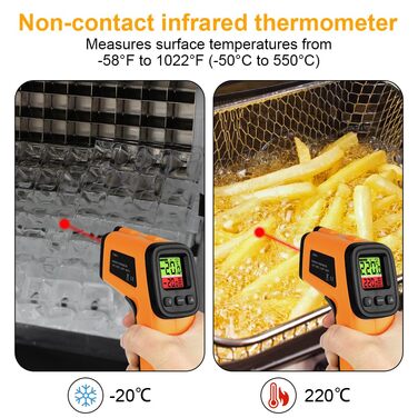 Інфрачервоний термометр HOTUT з лазерним цільцем -58°F~1022°F (-50°C~550°C) з термометром для м'яса, для приготування їжі, барбекю, промисловості