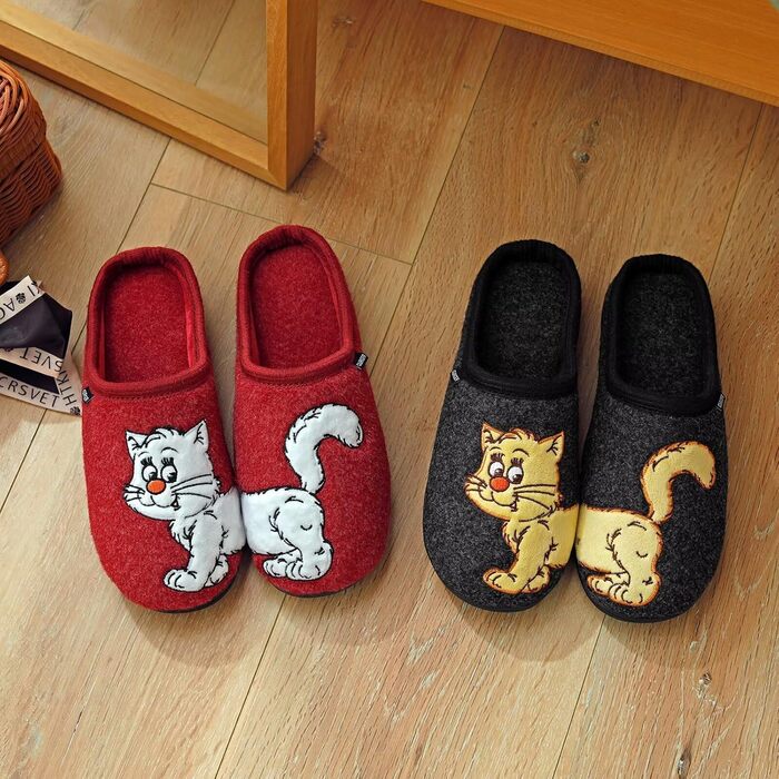 Тапочки додому чоловічі та жіночі з милим мотивом котів та собак, зимові теплі плюшеві з підкладкою з фетру, 38/39 EU, червоні