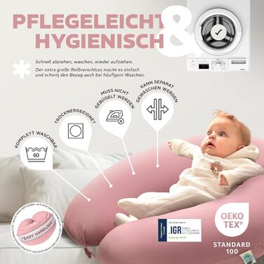 Подушка для вагітних та годування Sei Design XXL з муслінової тканини, ергономічна, для сну на боці, комфортна для дорослих, чохол з 100% органічної бавовни (джерсі, пастельно-рожевий, 190x30 см)