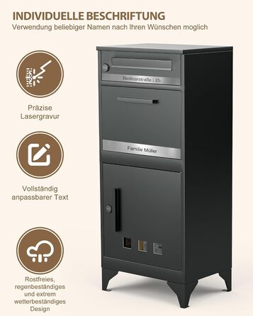 Поштовий ящик вуличний Edestahl Anthrazit з газетницею (37x37x10 см) та індивідуальним іменним шильдиком. Водонепроникний, з наклейкою проти небажаної реклами.