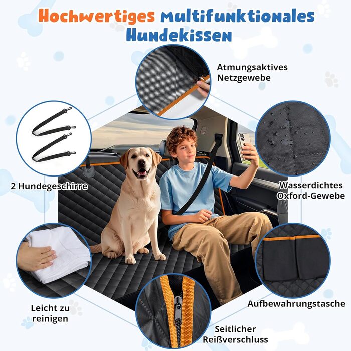 Водонепроникна підстилка для собак у машину з захистом боків та віконкою-сіткою, чорний/оранжевий