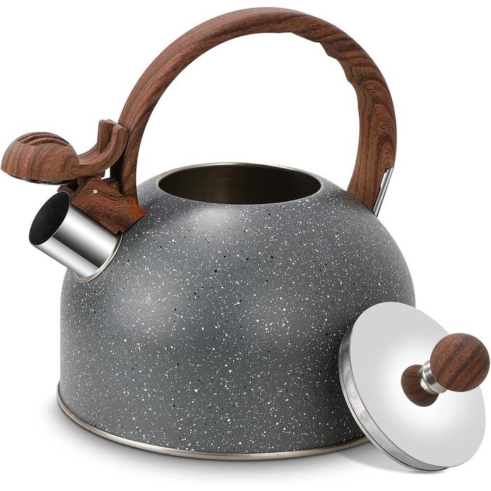 Чайник заварний 2.5L з нержавіючої сталі для всіх плит (індукція), сучасний з дерев'яною ручкою сірого кольору