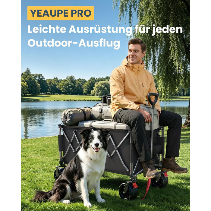 Візок-садовий YEAUPE PRO 260L, вантажопідйомність 250 кг, гальма, колеса All Terrain 17x10 см, чорний