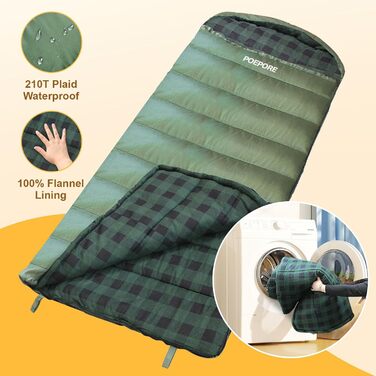 Спальний мішок Poepore XXL для дорослих, 3-4 сезони, фланель, 230x90 см, для кемпінгу та зимового відпочинку