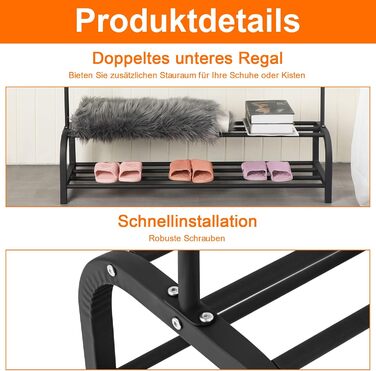 ColdShine Clothes Rack Metal Freestanding Clothes Rack Stable Clothes Rod with Shelf Coat Rack for Coats, Skirts, Shirts, Sweaters, Black