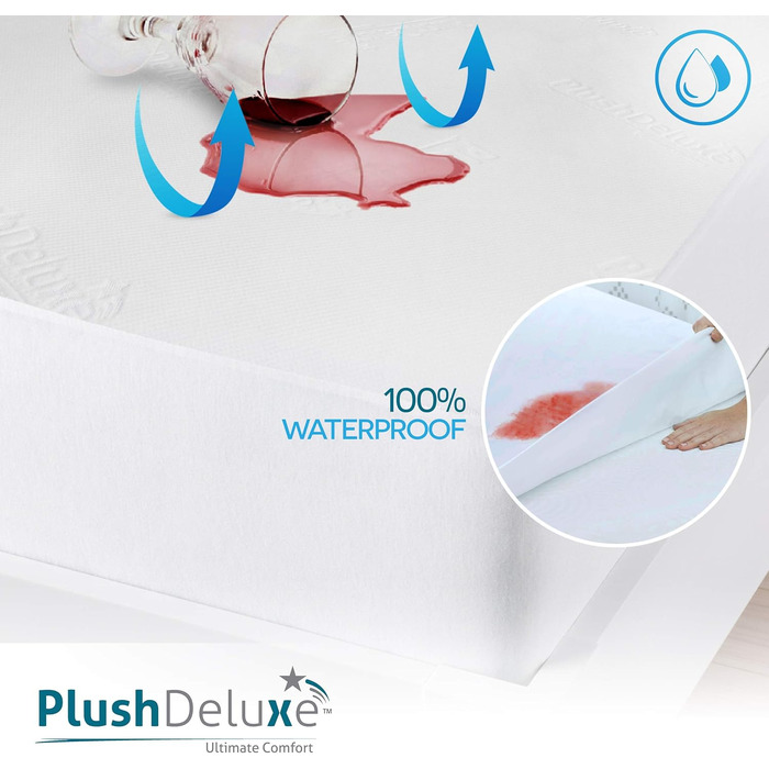 PlushDeluxe Bamboo Mattress Protector - Waterproof, hypoallergenic, and ultra-soft breathable cover protection - PVC, Phthalate Free (Queen Size)