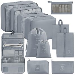 Органайзер для валізи Chijoo (12 шт, чорний) – набір кубиків для пакування, аксесуари для подорожей (сірий)