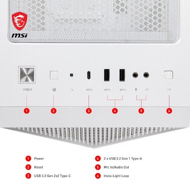Корпус ПК MSI MPG GUNGNIR 110R White Mid-Tower з загартованим склом, підтримка ATX/M-ATX/Mini-ITX, 4 x 120mm ARGB вентилятори, USB 3.2 Gen 2x2