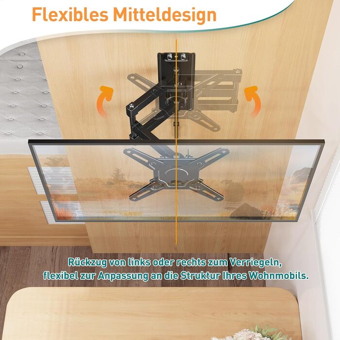 Кріплення для телевізора ELIVED RV TV - для кемпінгу, автодому, вантажівки. Підходить для телевізорів 13-43 дюймів, VESA до 200x200 мм, до 15 кг. Регульоване кріплення.