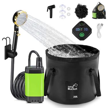Портативна душова система Anesty для кемпінгу: насос, бак 20л, душова лійка, аксесуари для відпочинку на природі, автомийки та догляду за тваринами